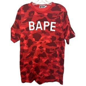 A Bathing Ape BAPE Color Red Camo College Logo Crewneck Tee Rare Made in Japan